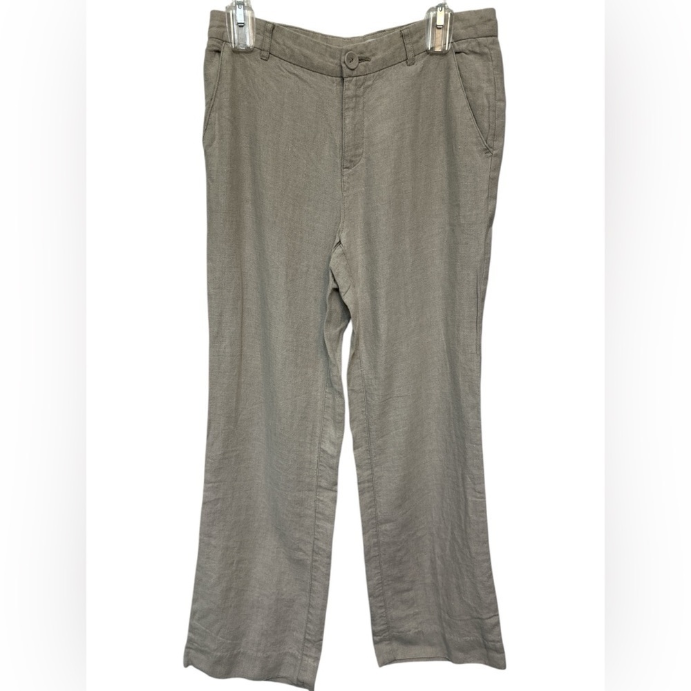 Garnet Hill Pants Womens 6 Tan 100% Linen Chinos Khakis Pockets Flat Front